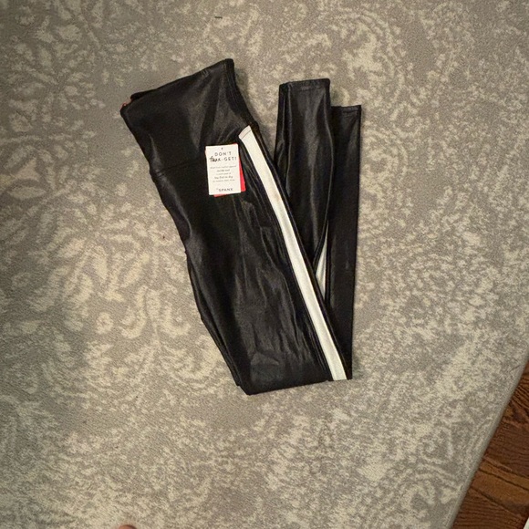 SPANX Pants - Spanx Faux Leather Leggings with Cream Stripe